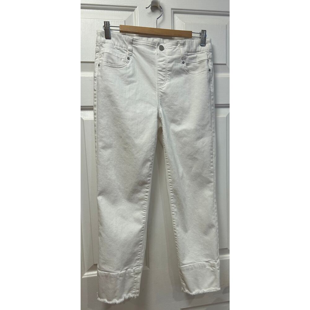 Liverpool White Denim Unfinished Hem Crop Jeans, Size 4/27